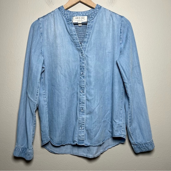 Cloth‎ and Stone Anthropologie Women Top Small Chambray Denim Light Blue Tencell - Picture 1 of 7